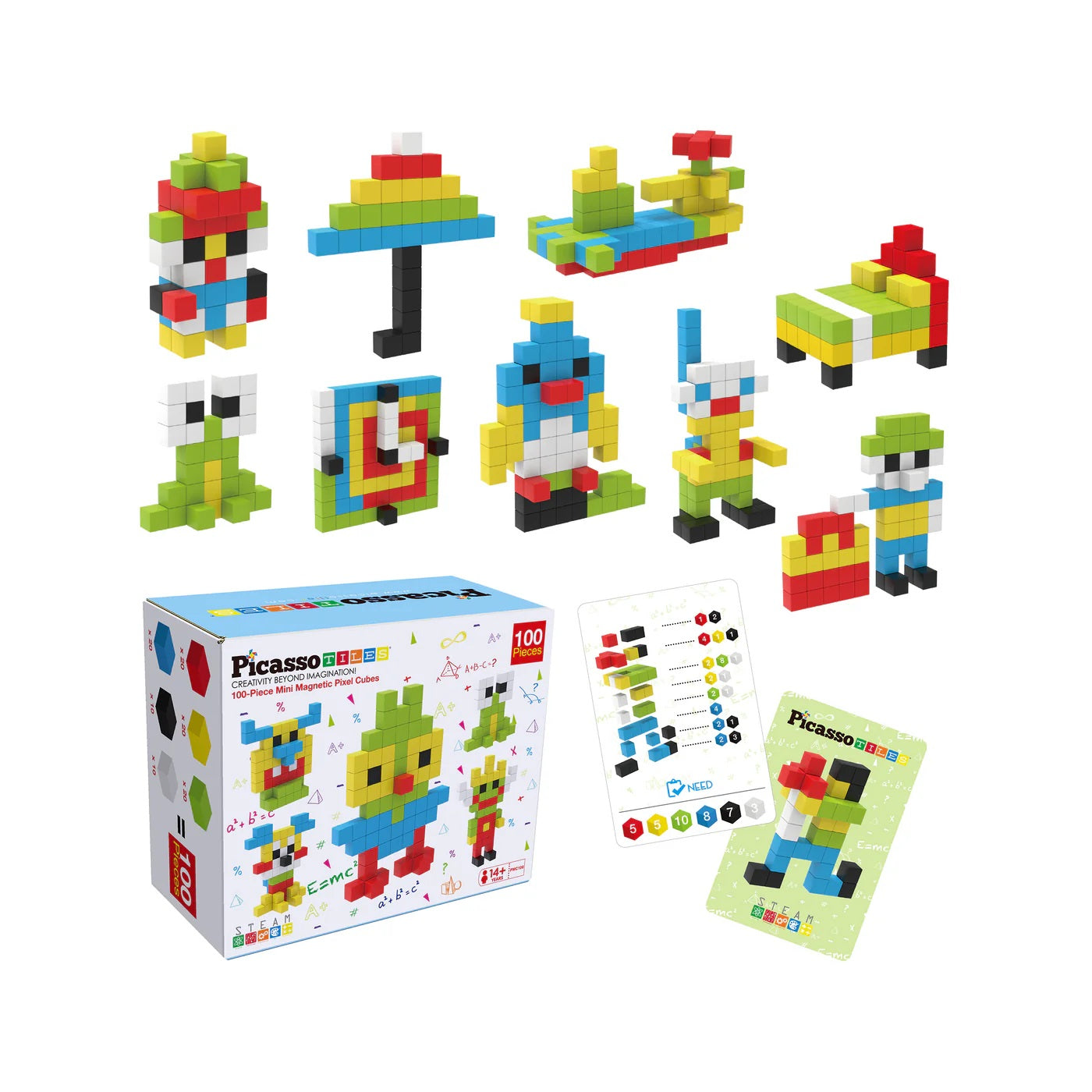 PicassoTiles Pixel Mini Magnetic Puzzle Cube 100 Piece Set