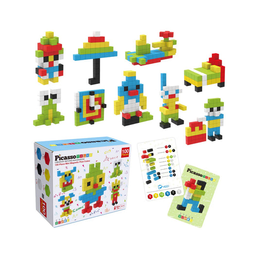 PicassoTiles Pixel Mini Magnetic Puzzle Cube 100 Piece Set