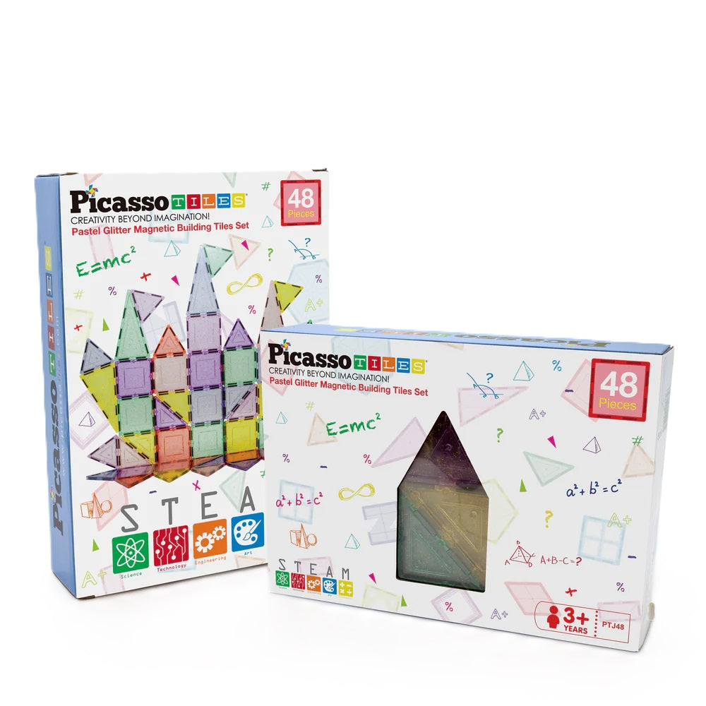 PicassoTiles Glitter Magnetic Tiles Building Set 48 Pieces