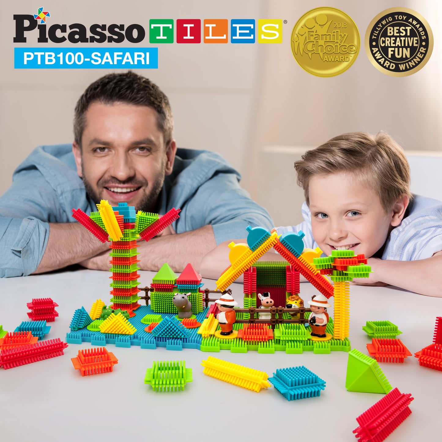 PicassoTiles Safari Theme Bristle Lock Hedgehog Building Block 100pc Set