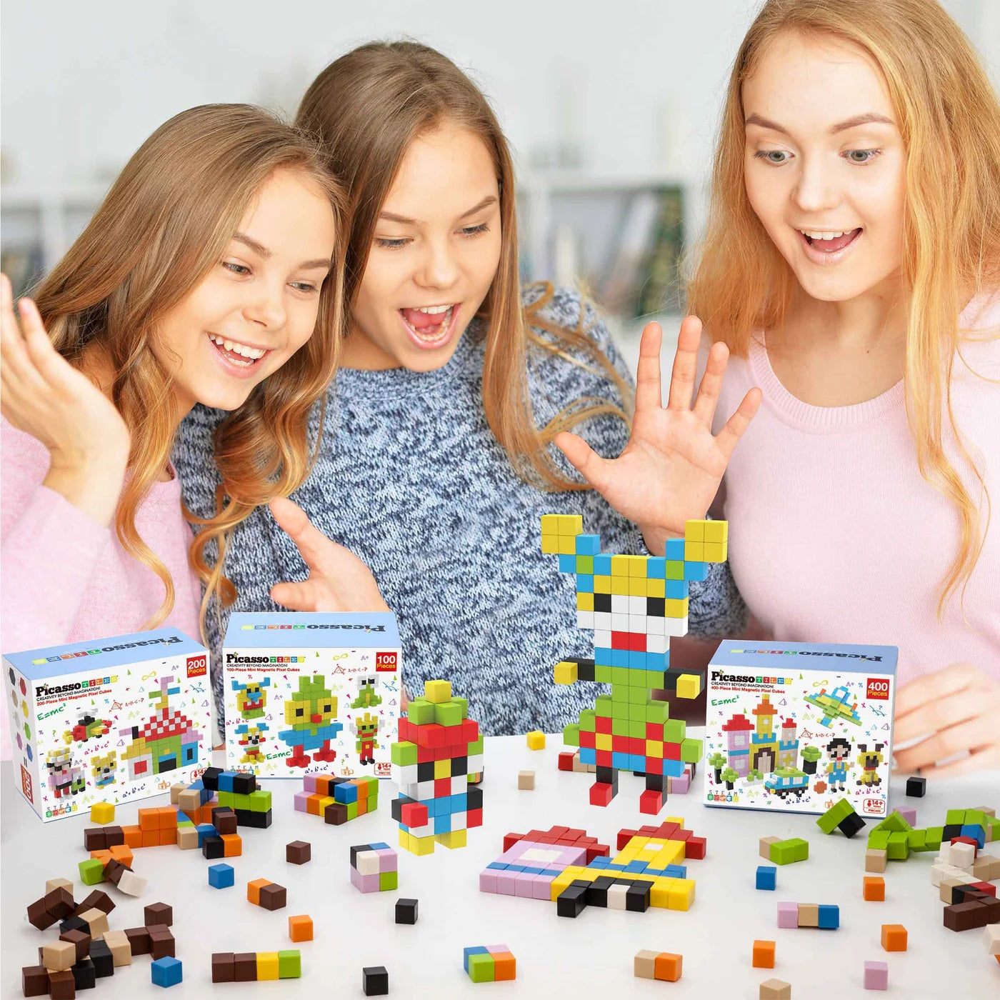 PicassoTiles Pixel Mini Magnetic Puzzle Cube 200 Piece Set