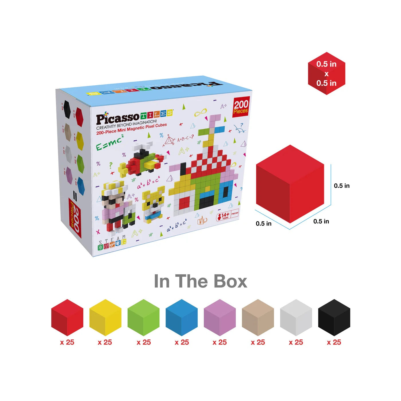 PicassoTiles Pixel Mini Magnetic Puzzle Cube 200 Piece Set