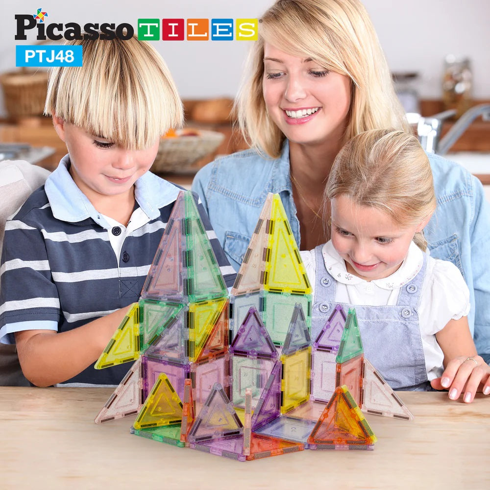 PicassoTiles Glitter Magnetic Tiles Building Set 48 Pieces