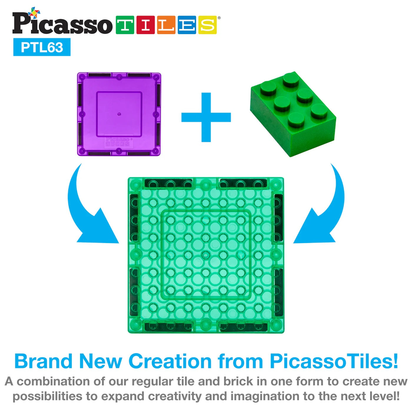 PicassoTiles Magnetic Tile Brick Blocks 63 Piece Set