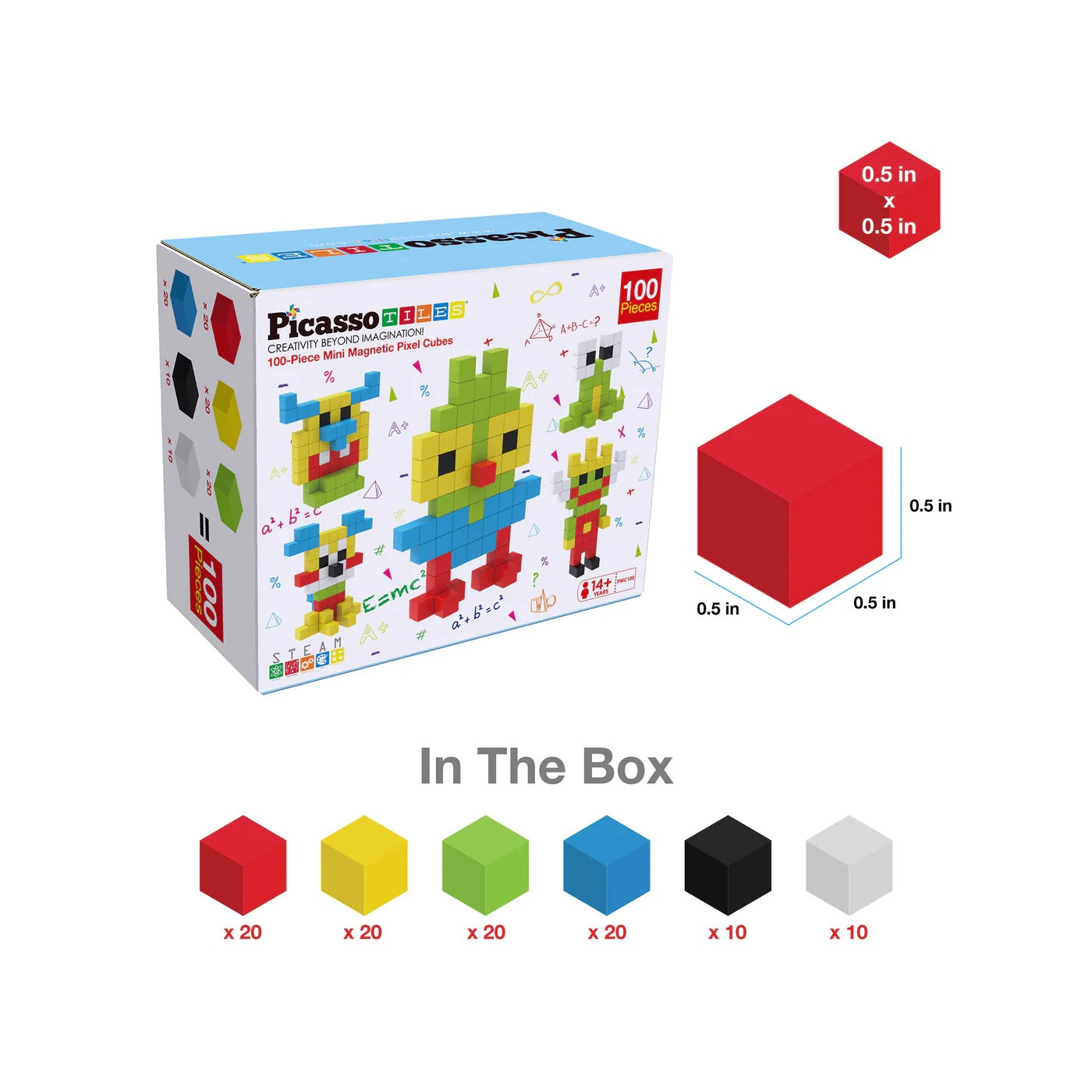 PicassoTiles Pixel Mini Magnetic Puzzle Cube 100 Piece Set