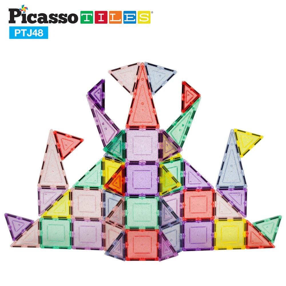 PicassoTiles Glitter Magnetic Tiles Building Set 48 Pieces
