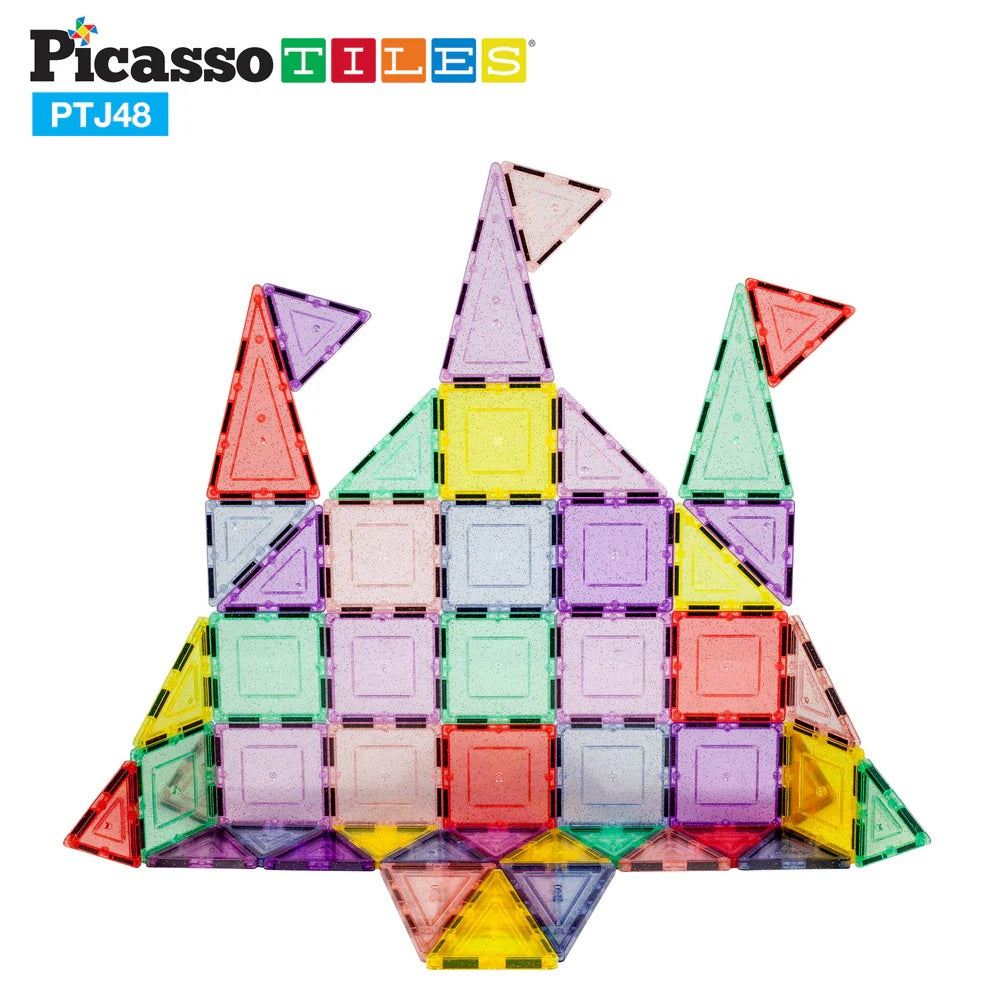 PicassoTiles Glitter Magnetic Tiles Building Set 48 Pieces