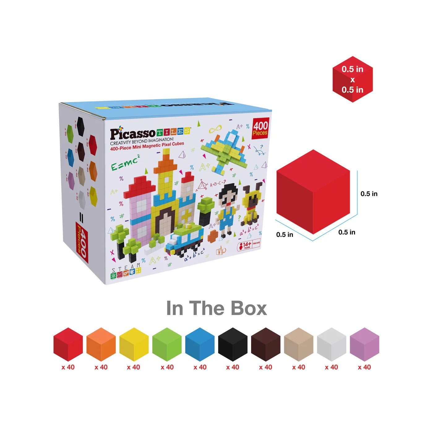 PicassoTiles Pixel Mini Magnetic Puzzle Cube 400 Piece Set