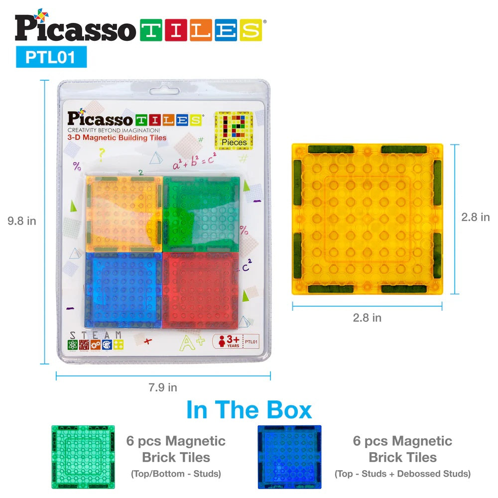 PicassoTiles Magnetic Brick Blocks Combo Pack 12 Pieces