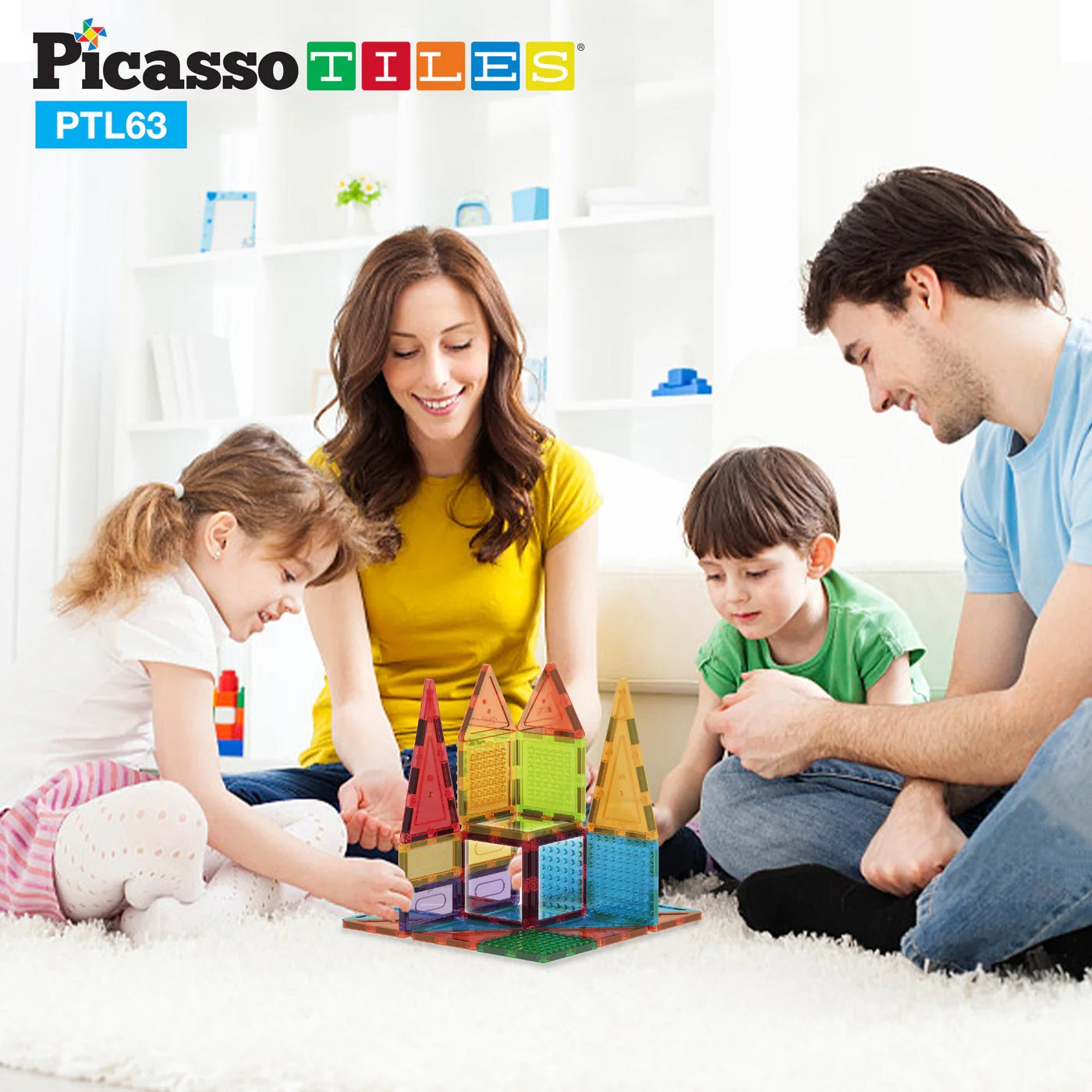 PicassoTiles Magnetic Tile Brick Blocks 63 Piece Set