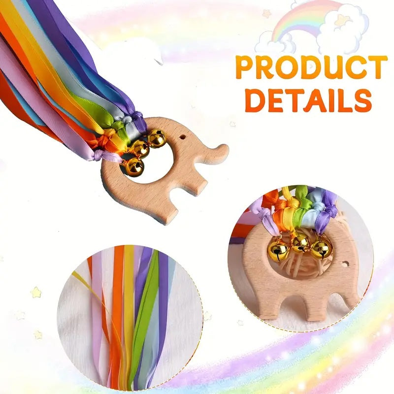 Sensory Toy Elephant with Bells & Ribbons