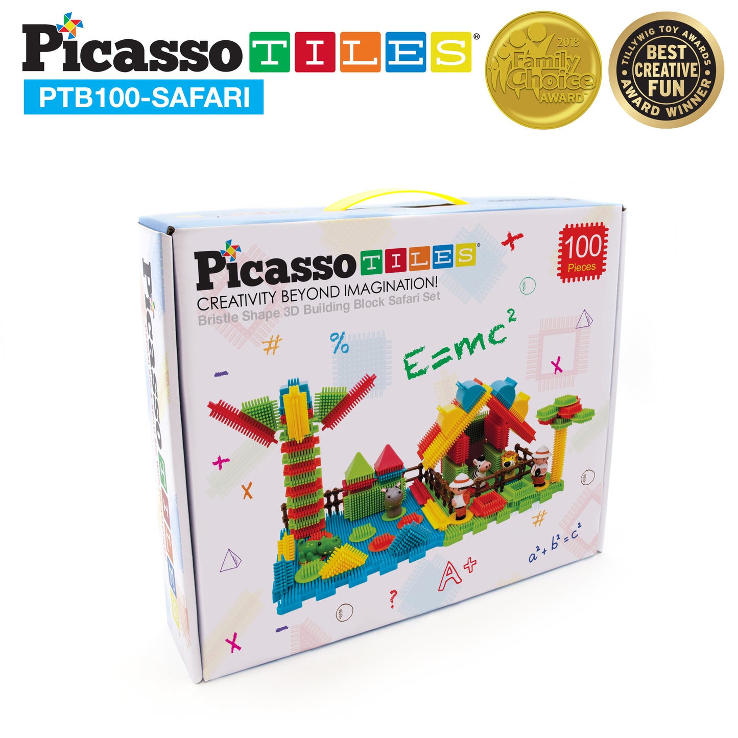 PicassoTiles Safari Theme Bristle Lock Hedgehog Building Block 100pc Set