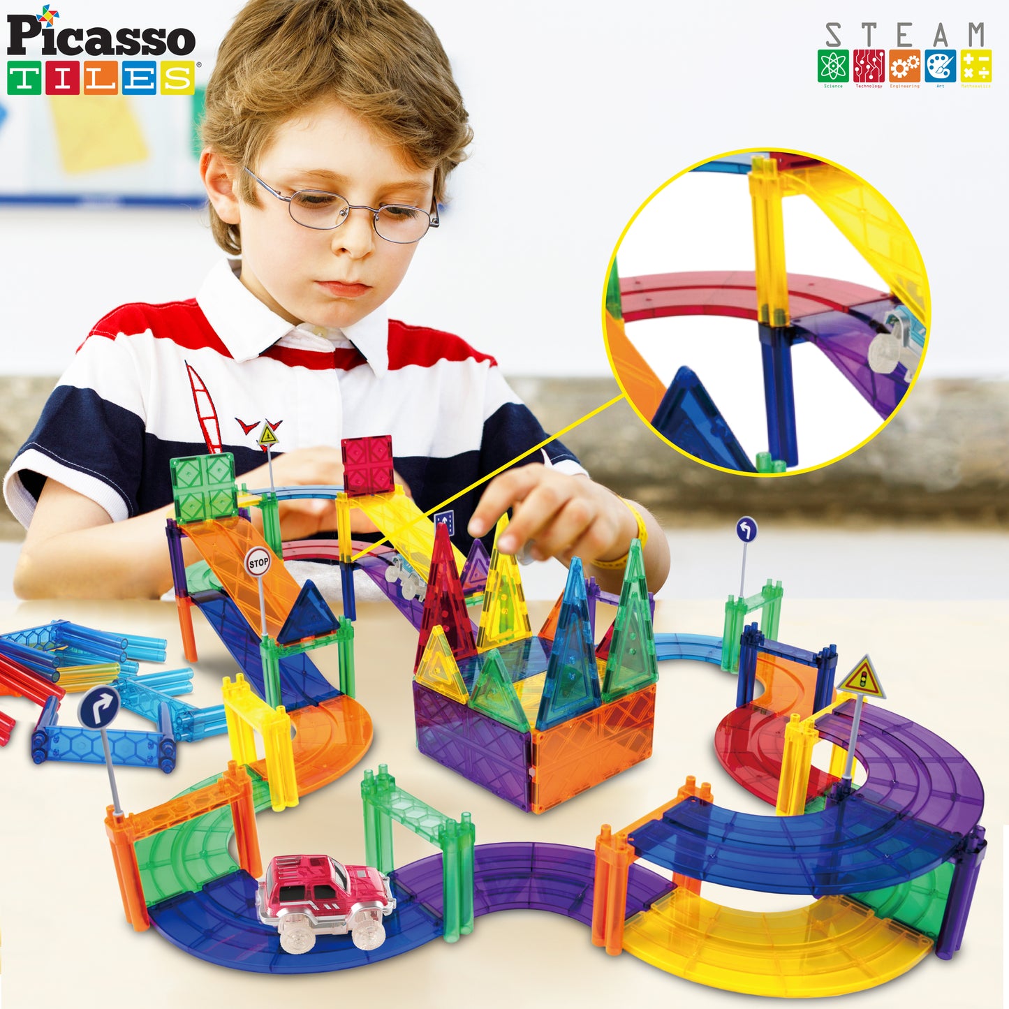 PicassoTiles Columns for Magnetic Race Track 12 Piece Set