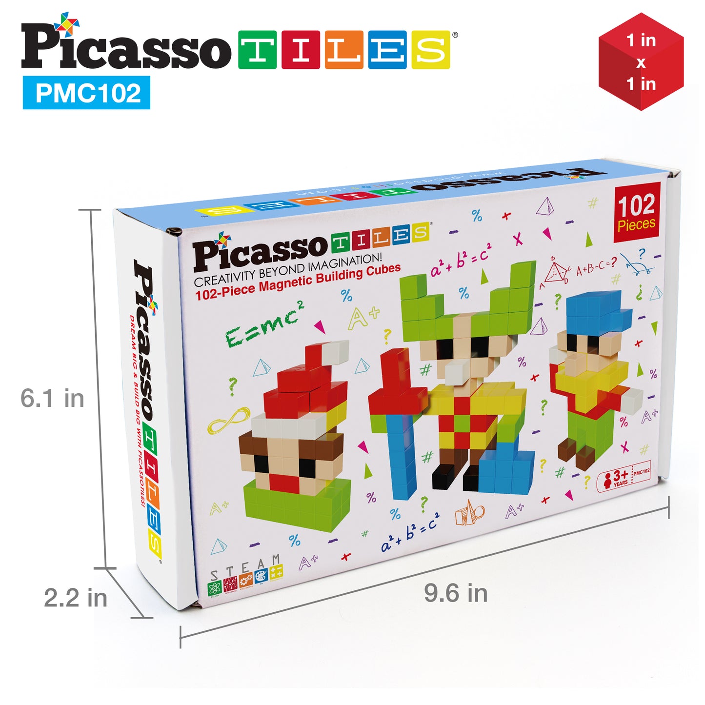 PicassoTiles Pixel Magnetic Puzzle Cube 102 Piece Set