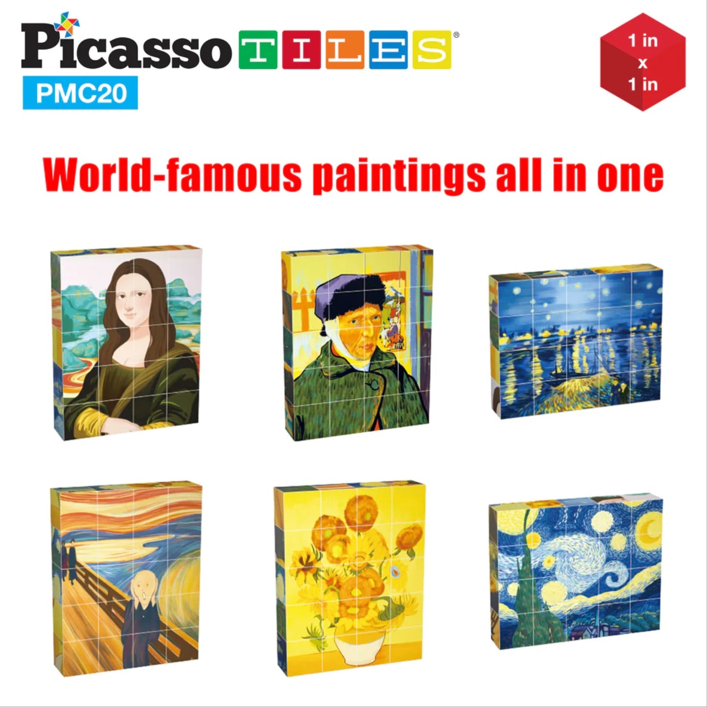 PicassoTiles Magnetic Cubes Famous Paintings 20 Piece Set