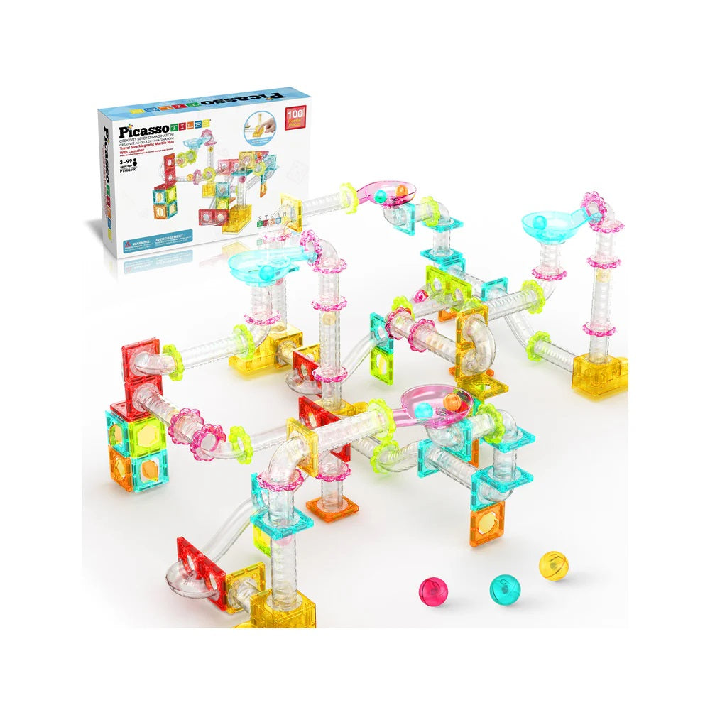 PicassoTiles Travel Sized Marble Run Playset 100 Pieces