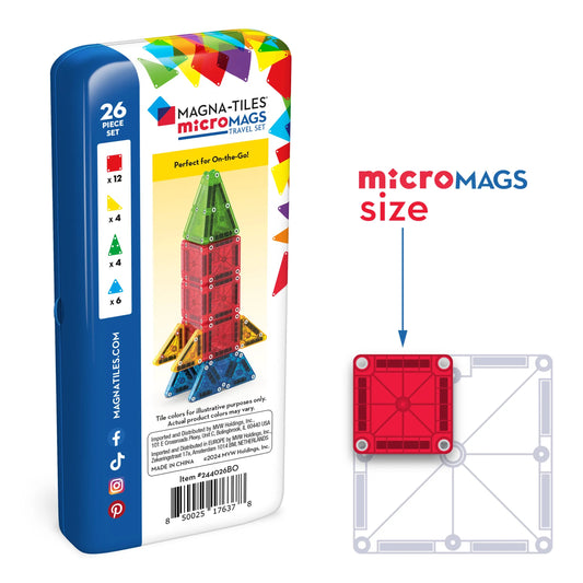 Magna-Tiles microMAGS 26 Piece Travel Set Bold Colors