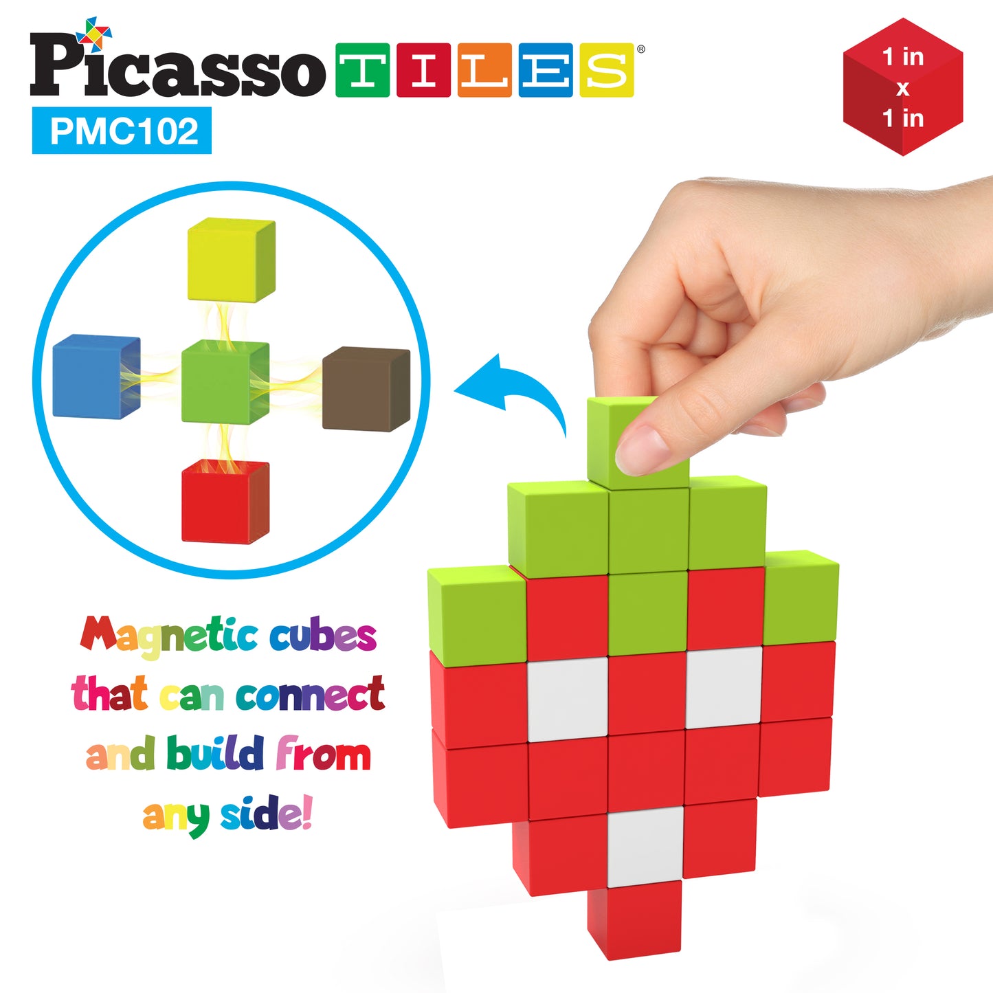 PicassoTiles Pixel Magnetic Puzzle Cube 102 Piece Set