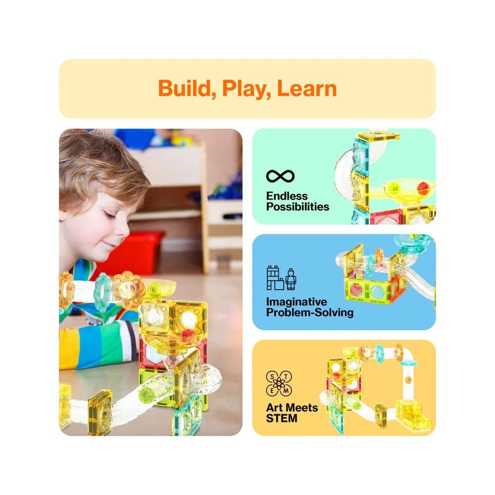 PicassoTiles Travel Sized Marble Run Playset 100 Pieces