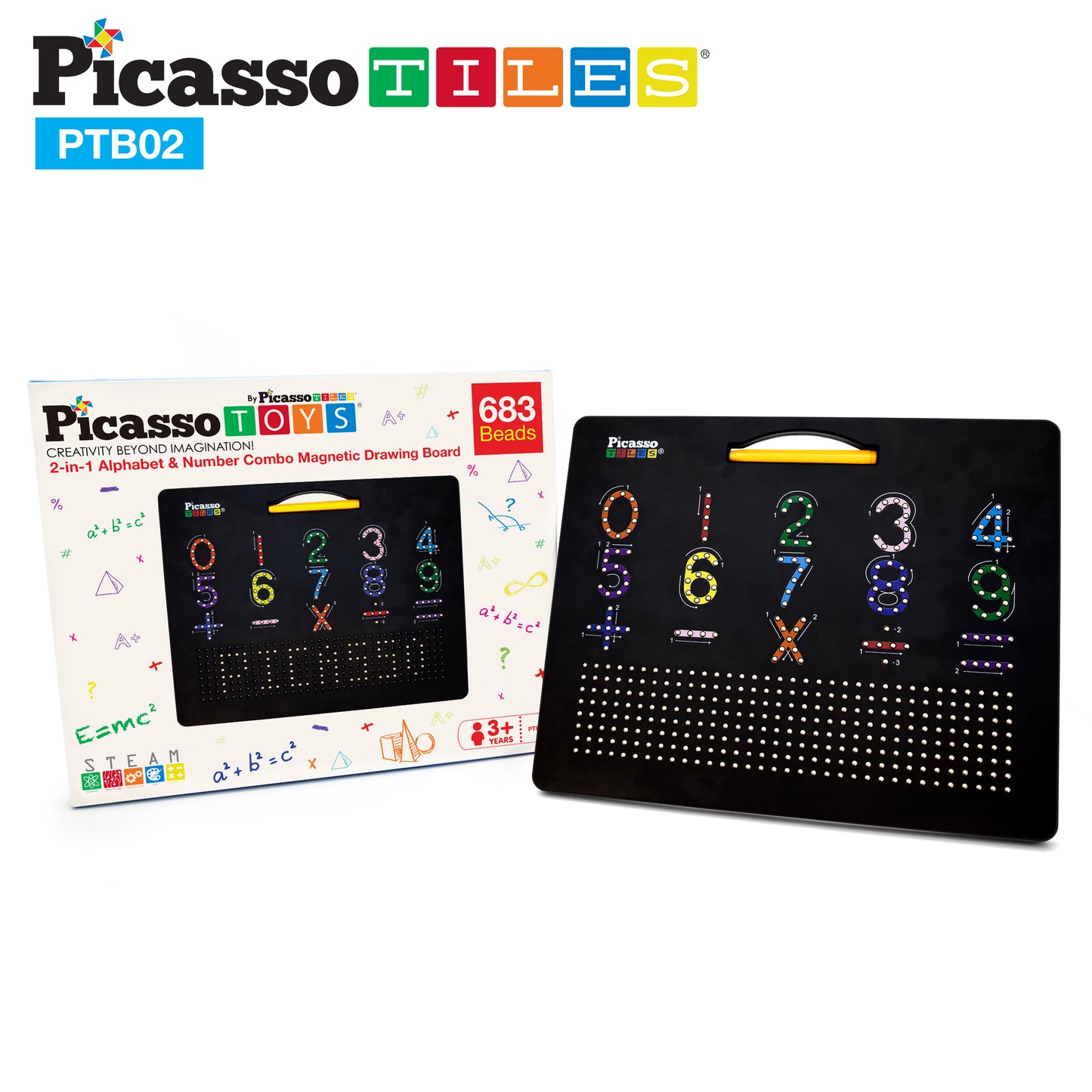 PicassoTiles 2-in-1 Magnetic Drawing Board Letters/Numbers