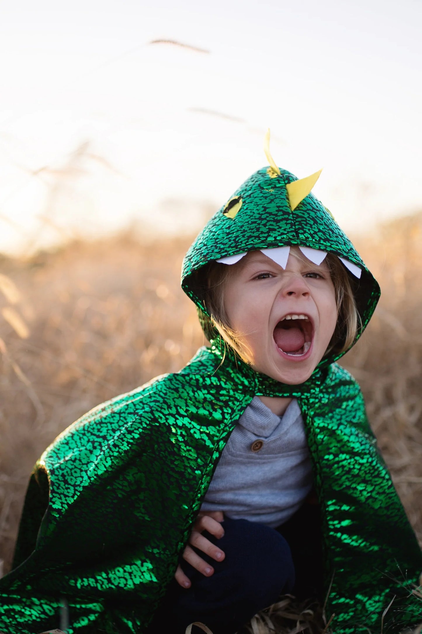 Great Pretenders Toddler Dragon Cape Green Metallic