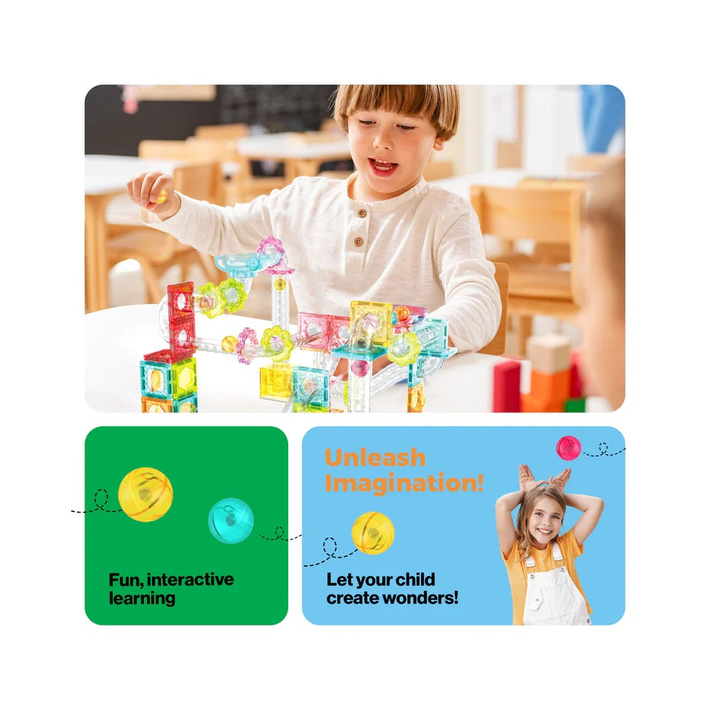 PicassoTiles Travel Sized Marble Run Playset 100 Pieces