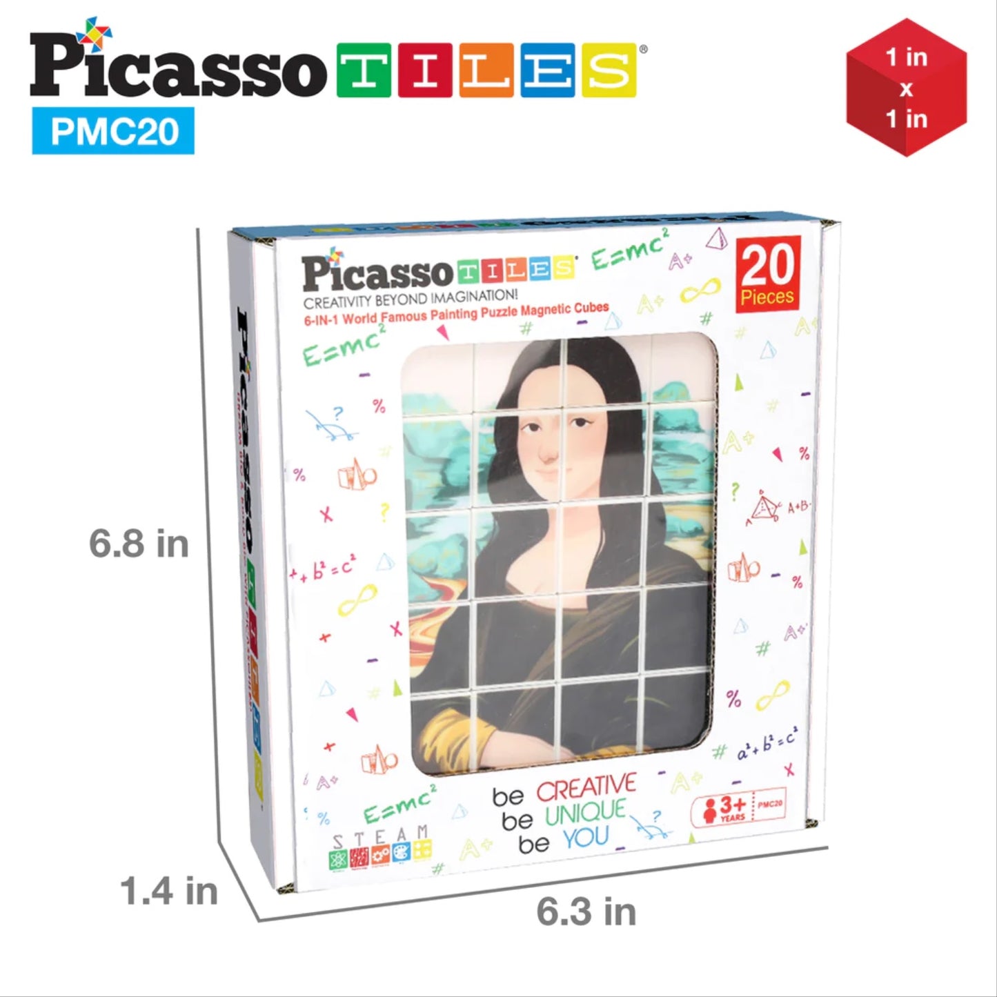 PicassoTiles Magnetic Cubes Famous Paintings 20 Piece Set