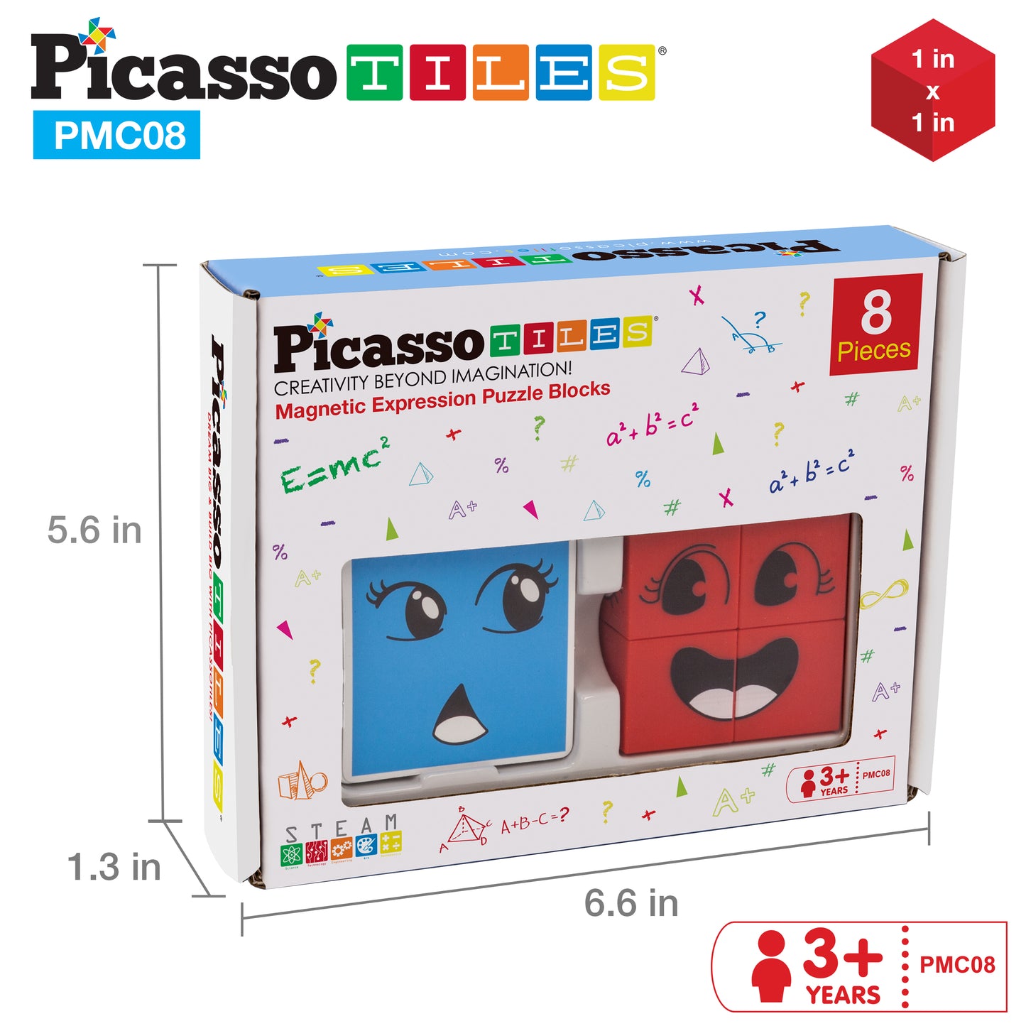 PicassoTiles Mix and Match 8 Piece Magnetic Emoticon Puzzle Cubes