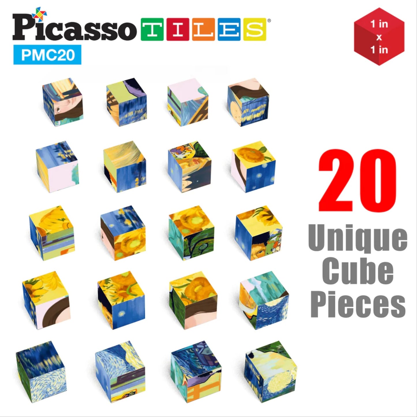 PicassoTiles Magnetic Cubes Famous Paintings 20 Piece Set