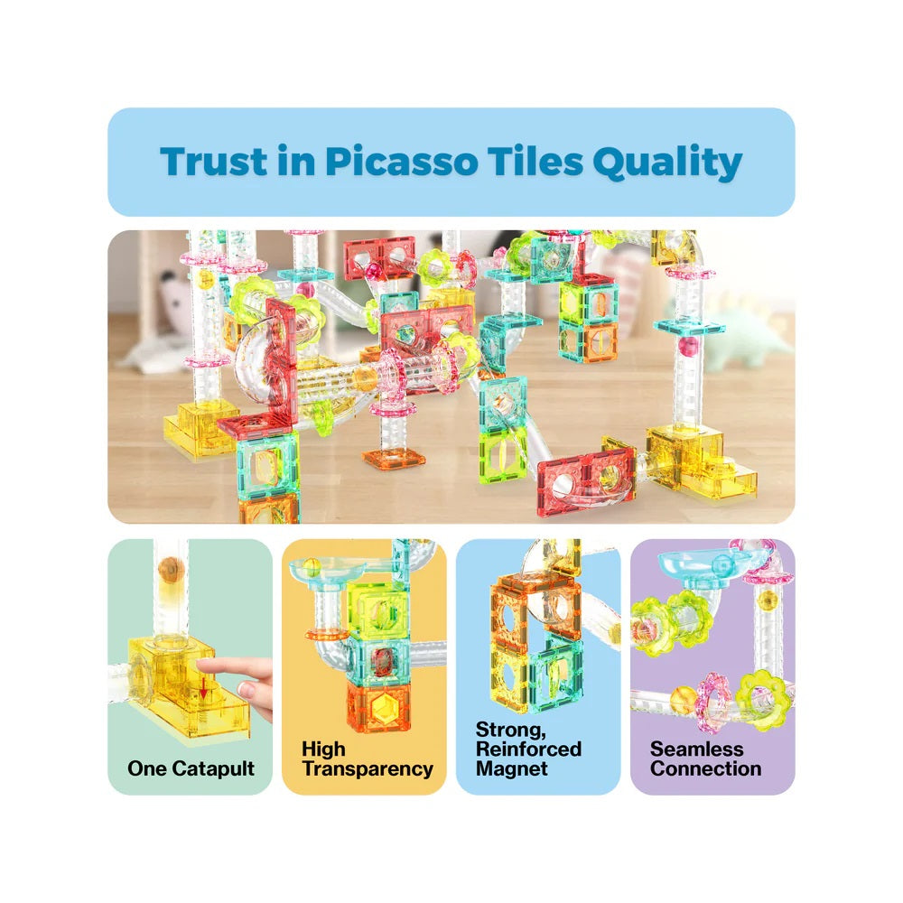 PicassoTiles Travel Sized Marble Run Playset 100 Pieces