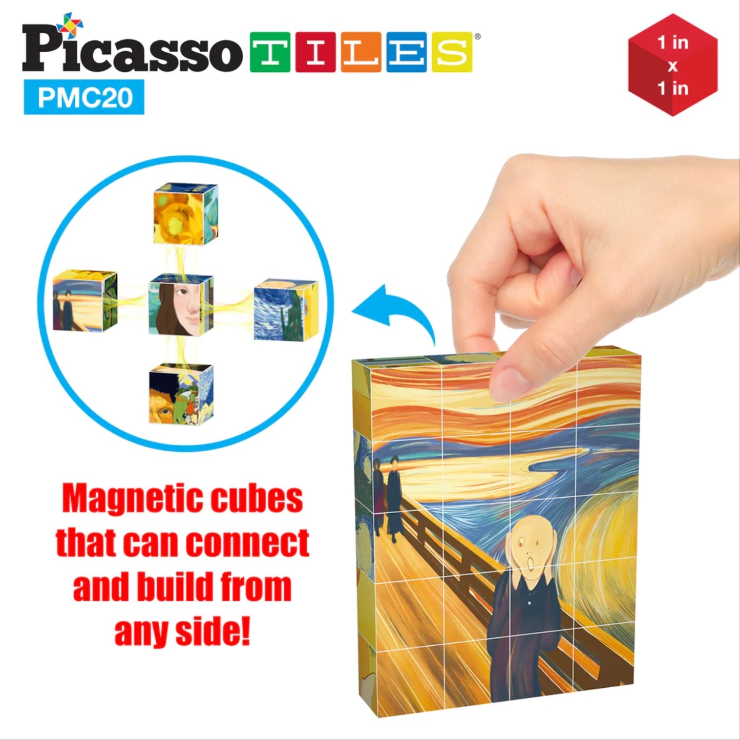 PicassoTiles Magnetic Cubes Famous Paintings 20 Piece Set