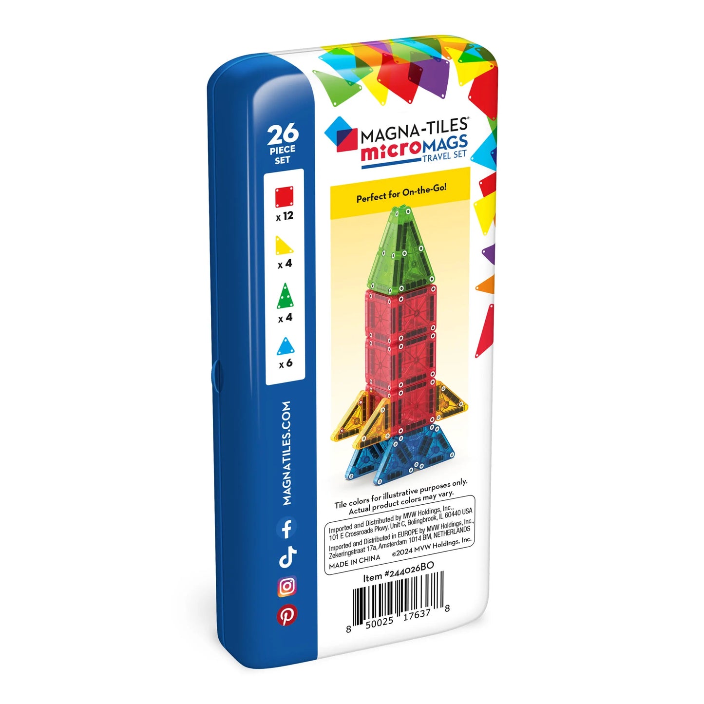 Magna-Tiles microMAGS 26 Piece Travel Set Bold Colors