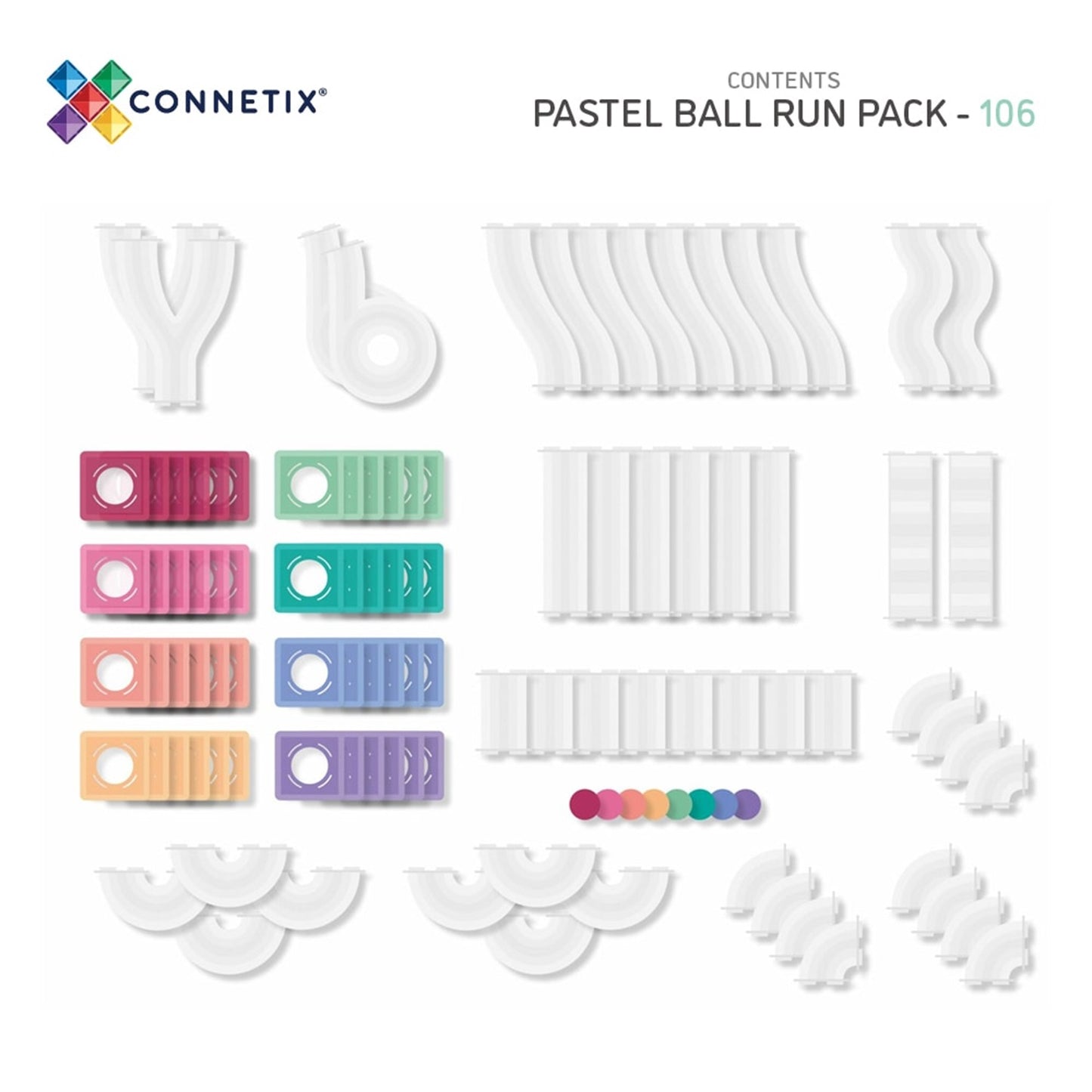 Connetix Pastel Ball Run Pack - 106 Piece Set