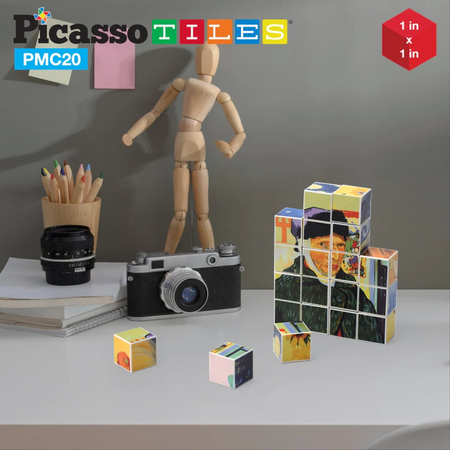 PicassoTiles Magnetic Cubes Famous Paintings 20 Piece Set