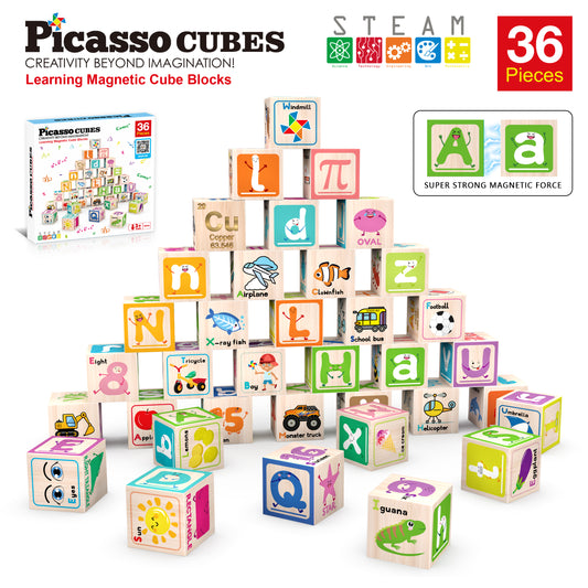 PicassoTiles Magnetic Cubes Alphabet & Numbers 36 Piece Set