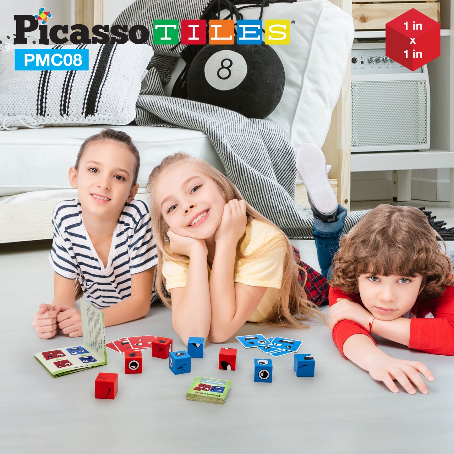 PicassoTiles Mix and Match 8 Piece Magnetic Emoticon Puzzle Cubes