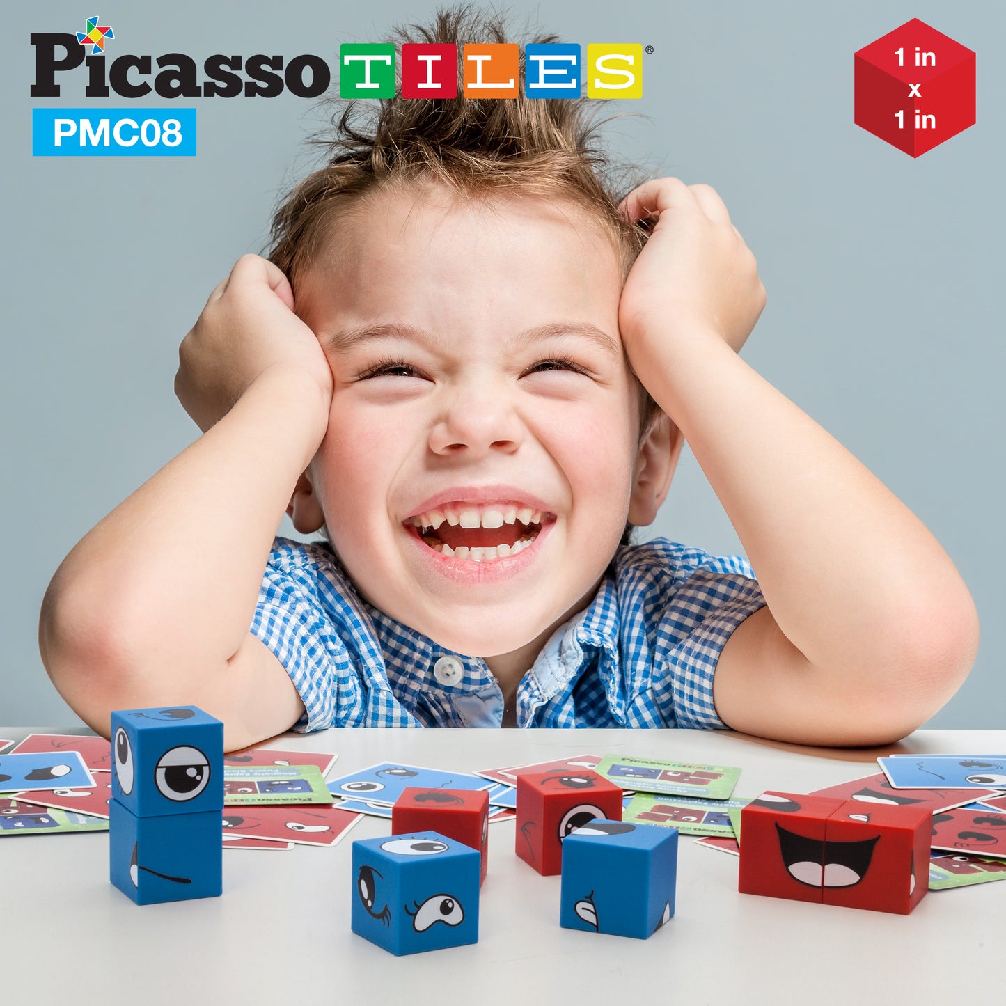 PicassoTiles Mix and Match 8 Piece Magnetic Emoticon Puzzle Cubes