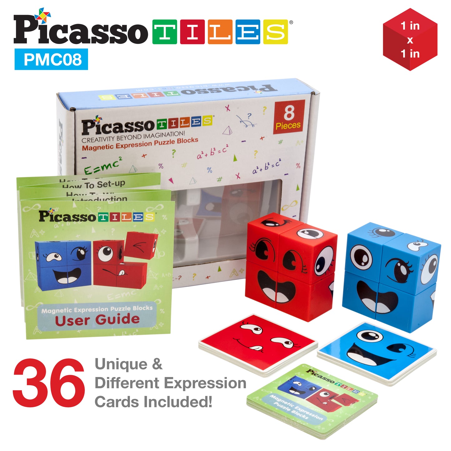 PicassoTiles Mix and Match 8 Piece Magnetic Emoticon Puzzle Cubes